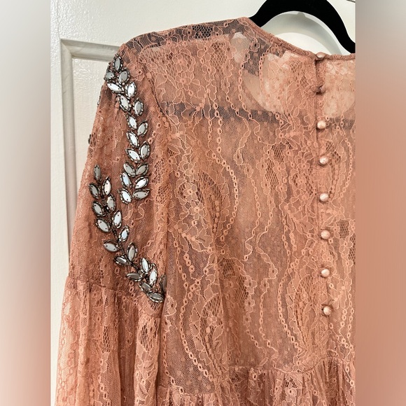 Forever 21 dainty lace long sleeve peplum embroidered sparkle beaded top blouse - Picture 11 of 15